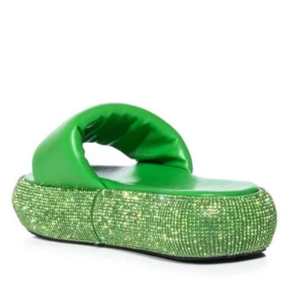 AZALEA WANG SUNNY DAYS RHINESTONE EMBELLISHED SANDAL IN GREEN. Like new. - Picture 5 of 6
